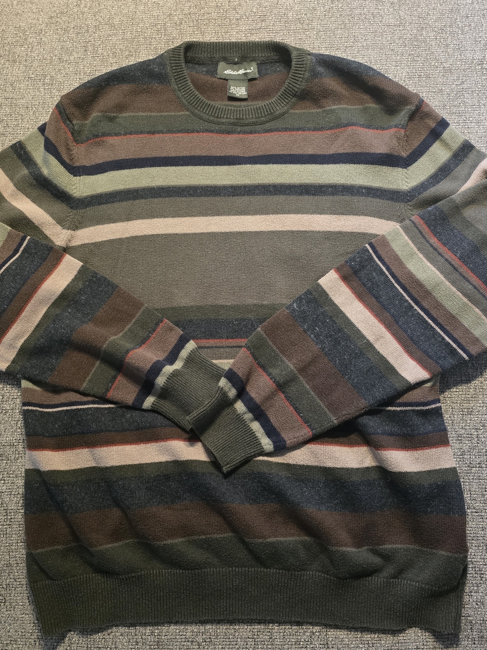 Eddie Bauer Olive Multi-Stripe Crewneck Sweater Cotton/Cashmere